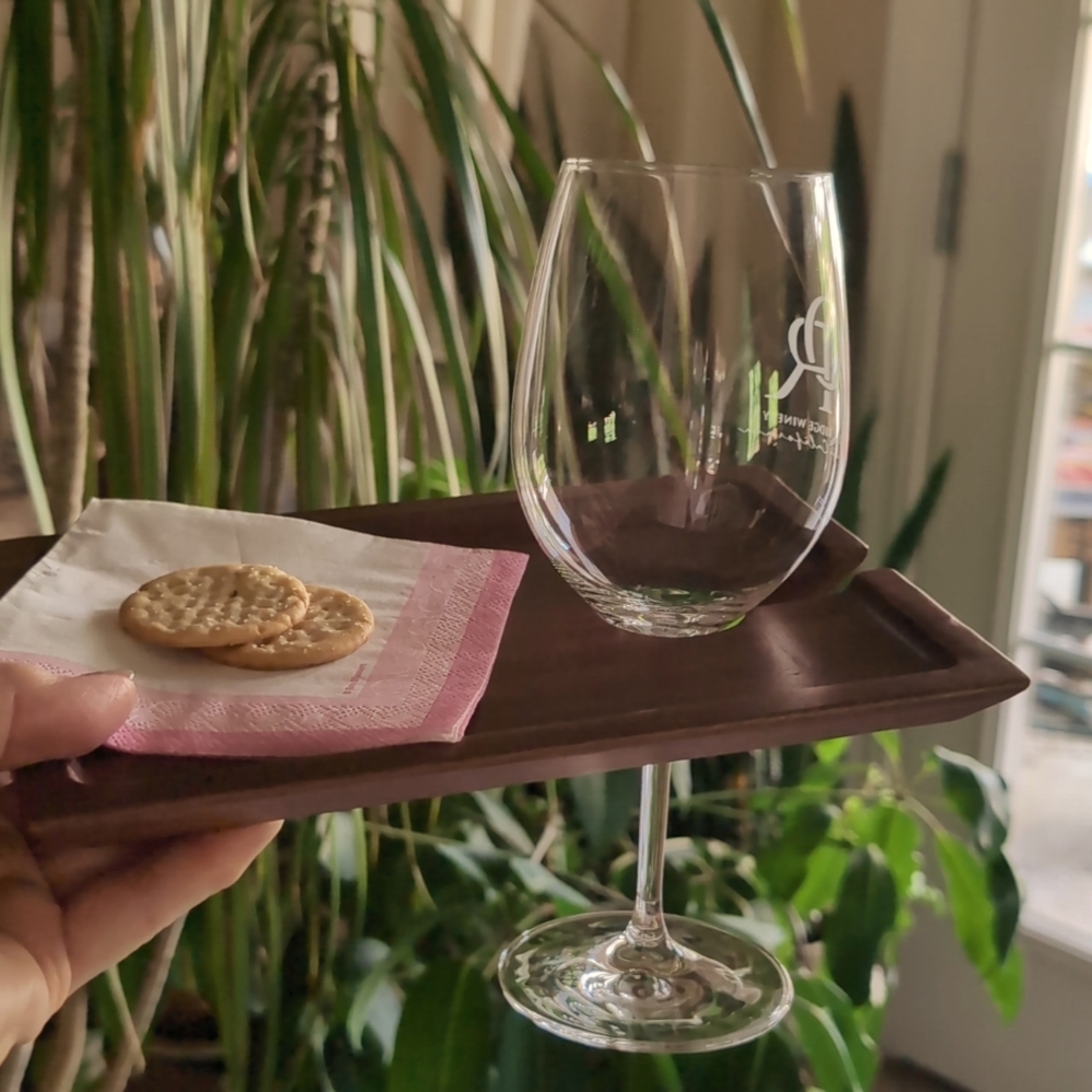 Teak Wood Snack Appetizer Trays  Wine Glass Holder Set of 4 NWT .4